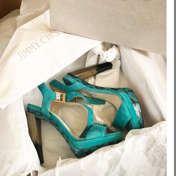 Jimmy Choo Turquoise Limit Edition Suede Dora Heel - Picture 3 of 8
